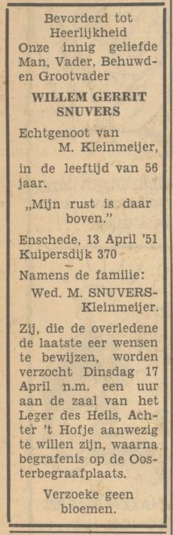 Kuipersdijk 370 W.G. Snuvers overlijdensadvertentie Tubantia 14-4-1951.jpg