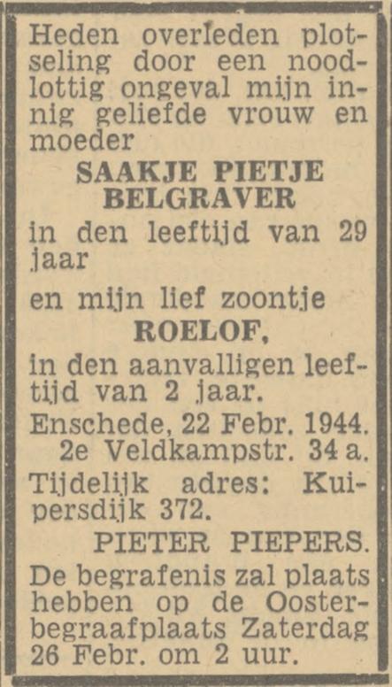 Kuipersdijk 372 S.P. Piepers-Belgraver overlijdensadvertentie Twentsch nieuwsblad 24-2-1944.jpg