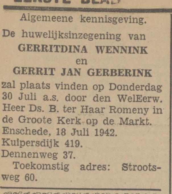 Kuipersdijk 419 Gerritdina Wennink advertentie Tubantia 18-7-1942.jpg