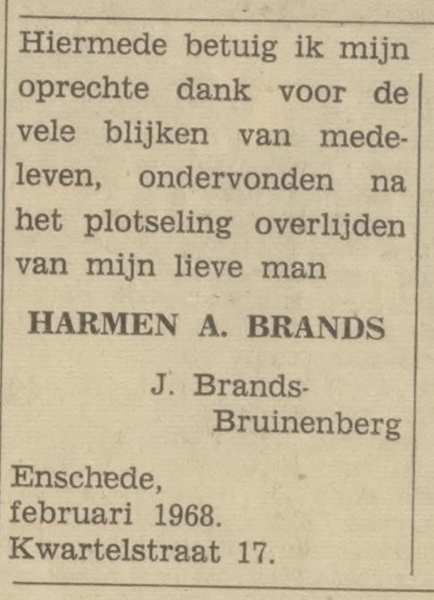Kwartelstraat 17 H.A. Brands advertentie Tubantia 10-2-1968.jpg
