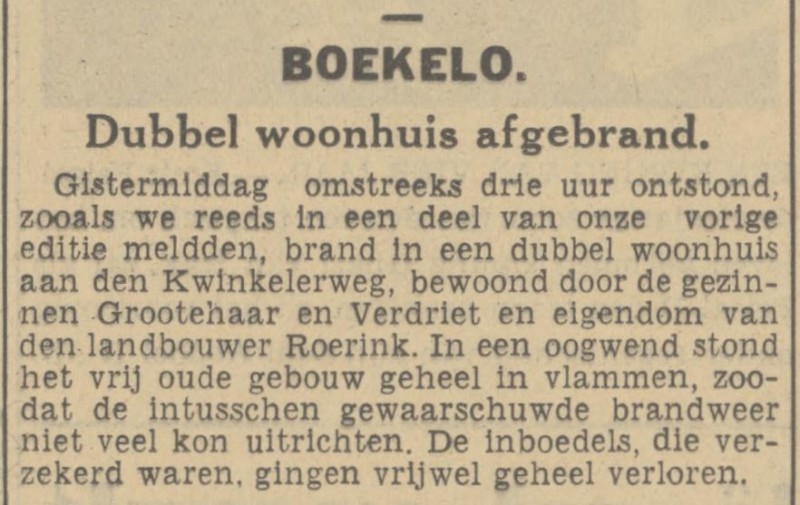 Kwinkelerweg 80-82 dubbel woonhuis afgebrand Fam. Verdriet en GrooteHaar kranttenbericht Tubantia 14-4-1939.jpg