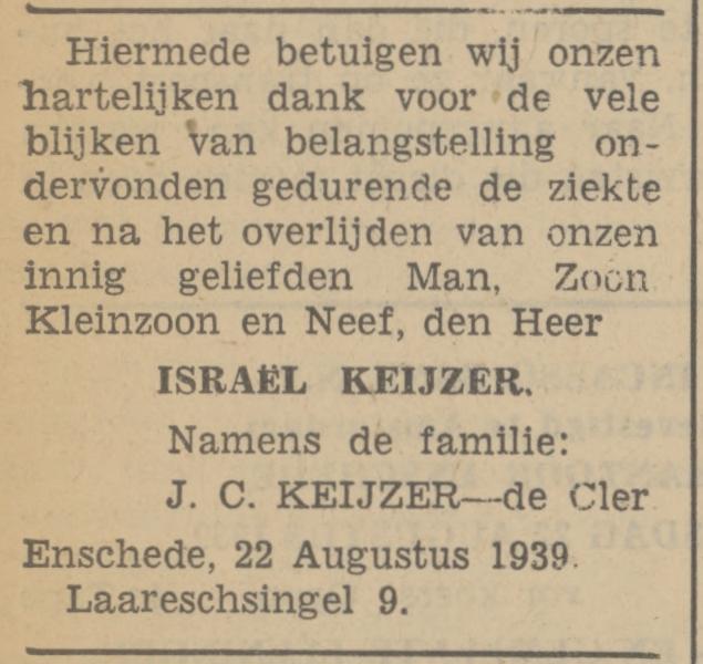 Laaressingel 9 Israel Keijzer advertentie Tubantia 22-8-1939.jpg