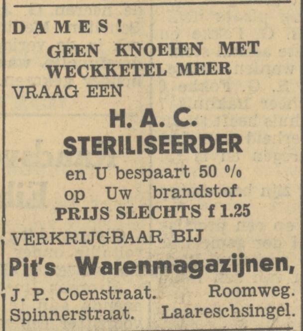 Laaressingel 40 Spinnerstraat Pit´s Warenmagazijnen advertentie Tubantia 4-9-1935.jpg
