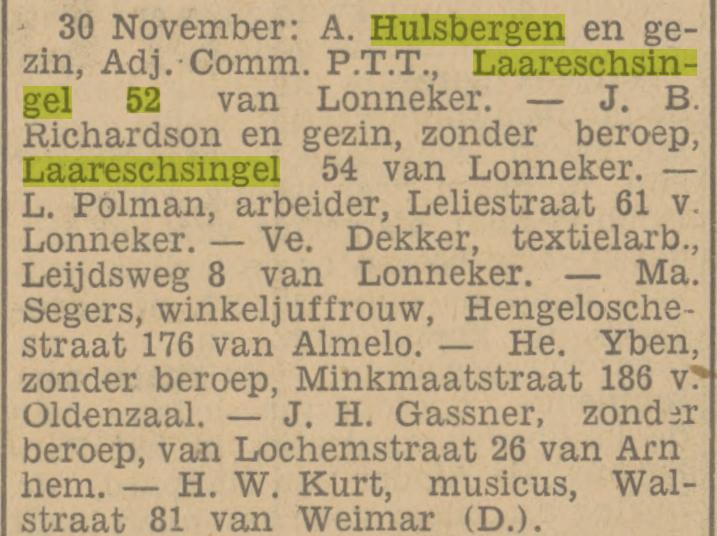 Laaressingel 52 A.Hulsbergen adjunct-commies PTT krantenbericht Tubantia 31-12-1932.jpg