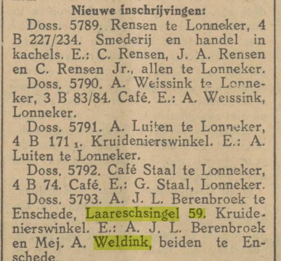 Laaressingel 59 A.J.Lutje Berenbroek kruidenierswinkel krantenbericht Tubantia 4-2-1927.jpg