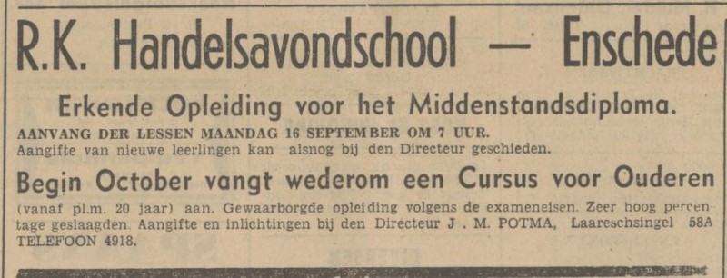 Laaressingel 58a J.M. Potma advertentie Tubantia 14-9-1940.jpg