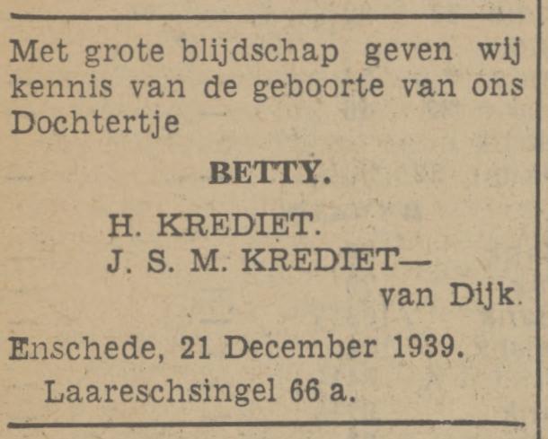 Laaressingel 66a H. Krediet advertentie Tubantia 21-12-1939.jpg