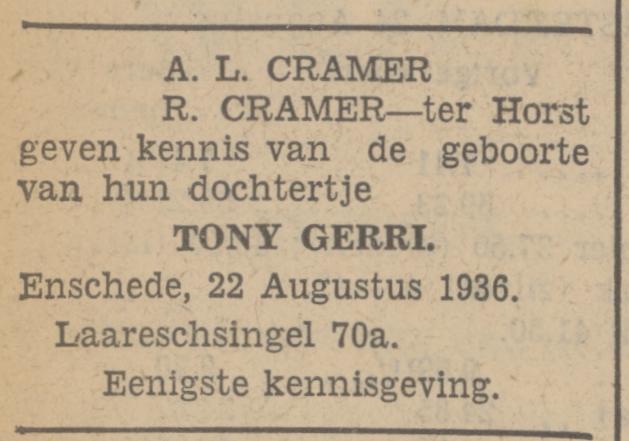 Laaressingel 70a A.L. Cramer advertentie Tubantia 24-8-1936.jpg