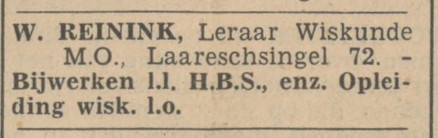 Laaressingel 72 W.Reinink leraar wiskunde MO advertentie Tubantia 19-2-1936.jpg