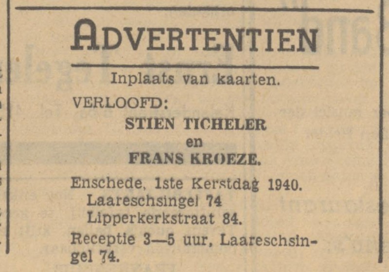 Laaressingel 74 S. Ticheler advertentie Tubantia 21-12-1940.jpg