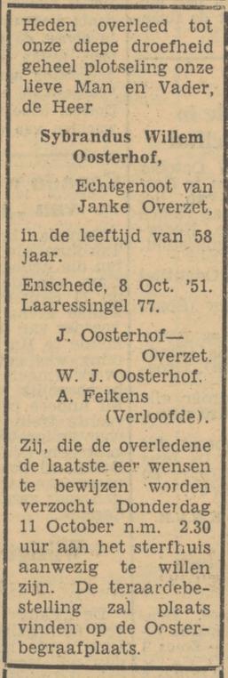 Laaressingel 77 S.W. oosterhof overlijdensadvertentie Tubantia 9-10-1951.jpg