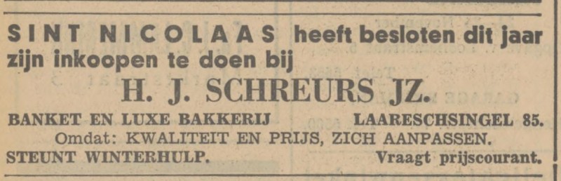 Laaressingel 85 bakkerij H.J.Schreurs advertentie Tubantia 13-11-1934.jpg