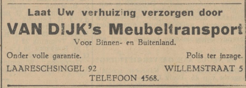 Laaressingel, 92 Van Dijk meubeltransport advertentie Tubantia 9-5-1936.jpg