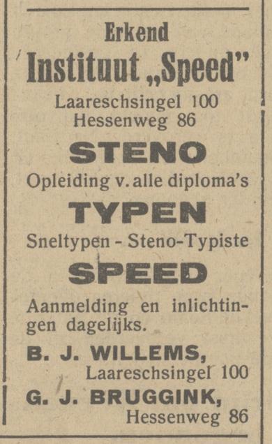 Laaressingel 100 B.J. Willems Instituut Speed advertentie Het Parool 13-4-1945.jpg