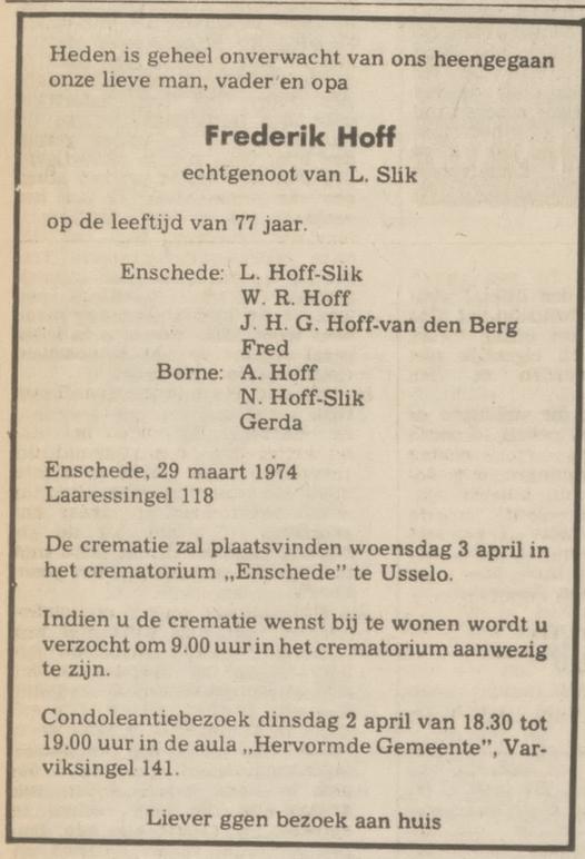 Laaressingel 118 F.Hoff overlijdensadvertentie Tubantia 30-3-1974.jpg