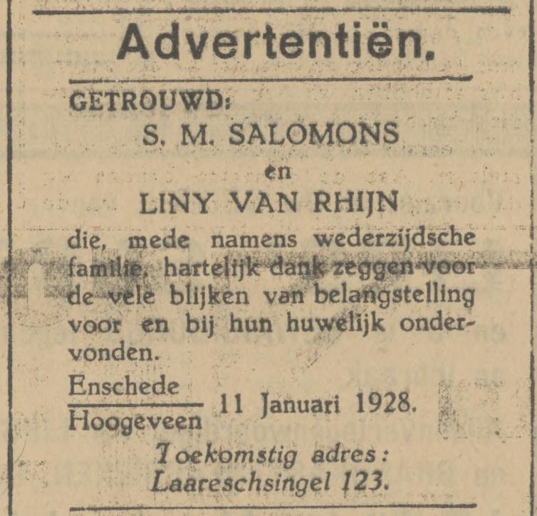 Laaressingel 123 S.M. Salomons advertentie Tubantia 11-1-1928.jpg