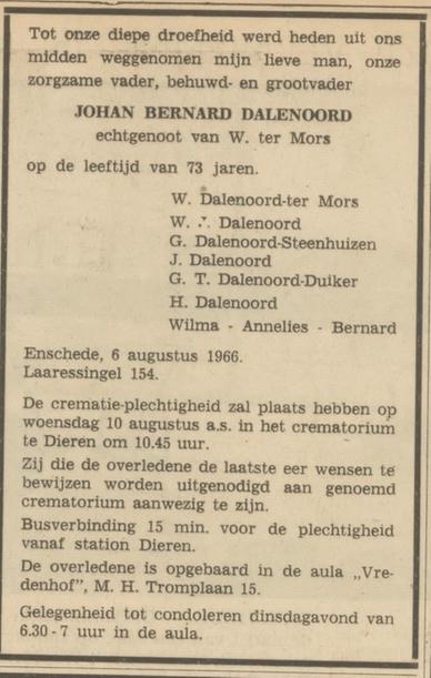 Laaressingel 154 J.B. Dalenoord overlijdensadvertentie Tubantia 8-8-1966.jpg