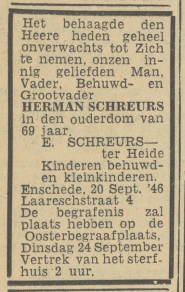 Laaresstraat 4 H. Schreurs advertentie Tubantia 21-9-1946.jpg