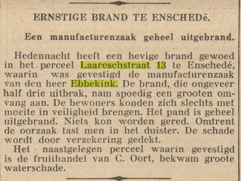 Laaresstraat 13 manufacturenzaak Ebbekink krantenbericht De Volkskrant 6-10-1933.jpg