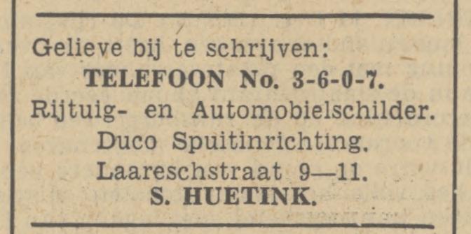 Laaresstraat 9 S. Huetink rijtuigschilder advertentie Tubantia 14-12-1938.jpg