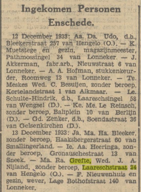 Laaresstraat 24 Wed. M.R.Nijland-Grefte krantenbericht Tubantia 24-1-1934.jpg