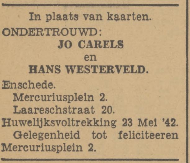 Laaresstraat 20 Hans Westerveld advertentie Tubantia 2-4-1942.jpg