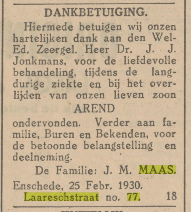 Laaresstraat 77 J.M. Maas advertentie Tubantia 25-2-1930.jpg