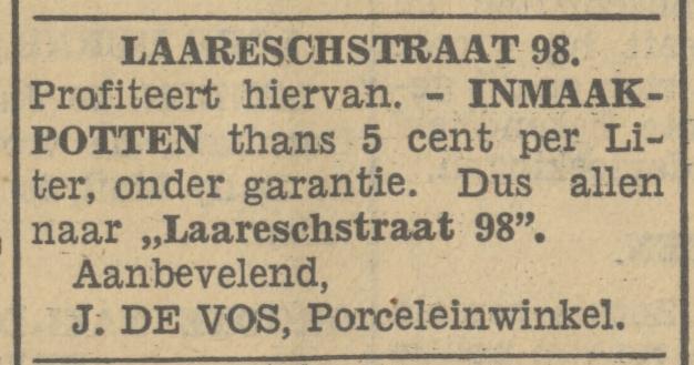 Laaresstraat 98 J. de Vos porceleinwinkel advertentie Tubantia 20-7-1933.jpg