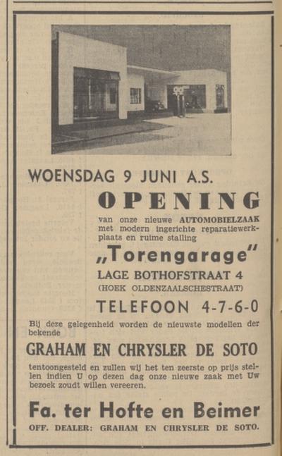 Lage Bothofstraat 4 Torengarage Fa. ter Hofte en Beimer advertentientie Tubantia 7-6-1937.jpg