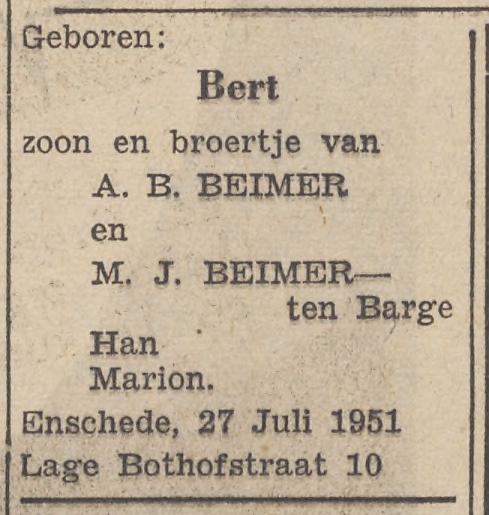 Lage Bothofstraat 10 A.B. Beimer advertentie Twentsche courant 28-7-1951.jpg