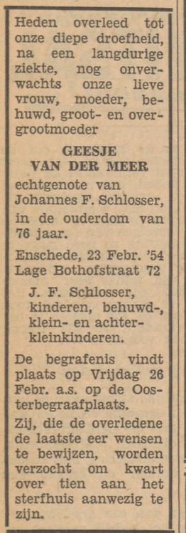 Lage Bothofstraat 72 G.Schlosser-van der Meer overlijdensadvertentie Tubantia 24-2-1964.jpg