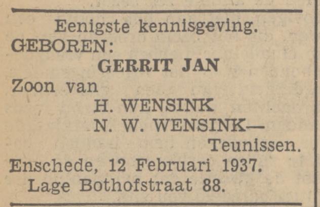 Lage Bothofstraat 88 H. Wensink advertentie Tubantia 13-2-1937.jpg