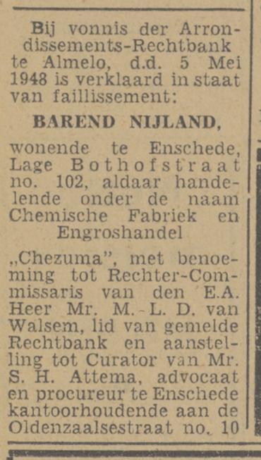 Lage Bothofstraat 102 Barend Nijland advertentie Tubantia 11-5-1948.jpg