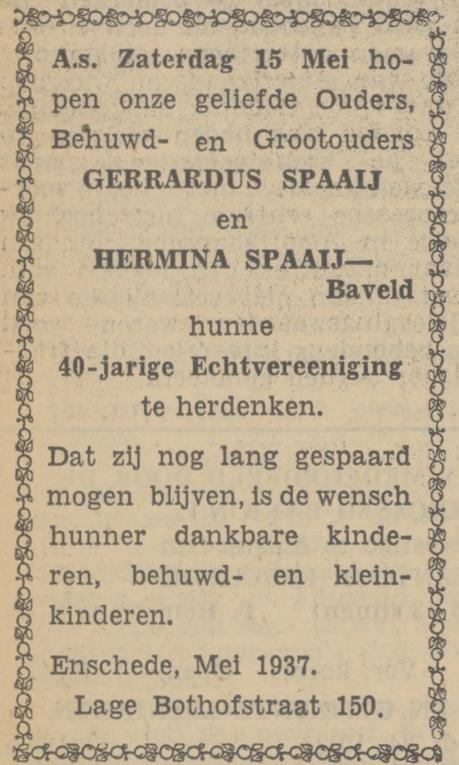 Lage Bothofstraat 150 G.Spaaij advertentie Tubantia 12-5-1937.jpg