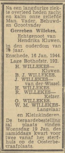 Lage Bothofstraat 192 G.Willekes overlijdensadvertentie Tubantia 17-1-1944.jpg