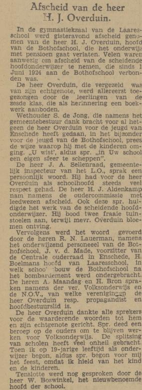 Lage Bothofstraat 196 H.J. Overduin hoofd Bothofschool krantenbericht Tubantia 21-7-1948.jpg