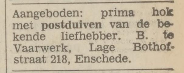 Lage Bothofstraat 218 B. te Vaarwerk advertentie Tubantia 11-12-1970.jpg