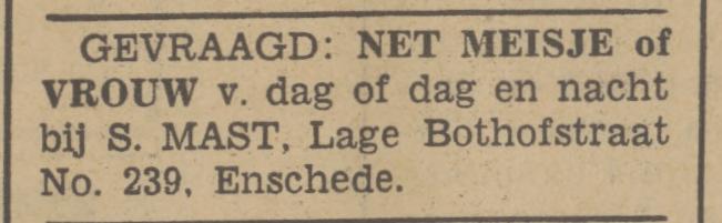 Lage Bothofstraat 239 S.Mast advertentie Tubantia 6-1-1942.jpg