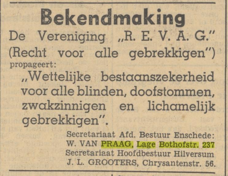 Lage Bothofstraat 237 W. van Praag advertentie Tubantia 17-10-1949.jpg