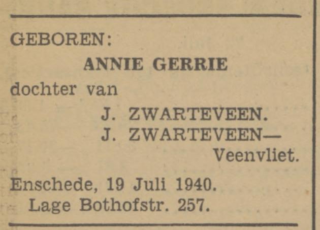 Lage Bothofstraat 257 J.Zwarteveen advertentie 23-7-1940.jpg