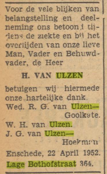 Lage Bothofstraat 364 H. van Ulzen advertentie Tubantia 23-4-1952.jpg