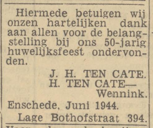 Lage Bothofstraat 394 J.H. ten Cate advertentie Tubantia 3-6-1944.jpg
