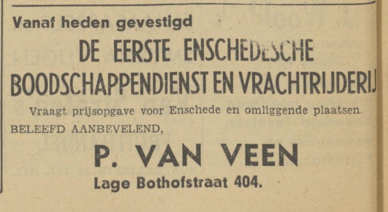 Lage Bothofstraat 404 P. van Veen advertentie Tubantia 4-1-1941.jpg