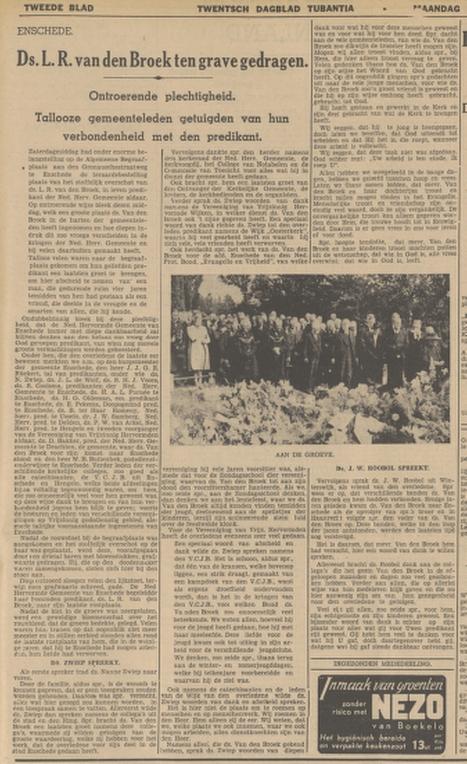 Gronausestraat 126 Ds. L.R. van den Broek krantenbericht Tubantia 12-8-1940.jpg