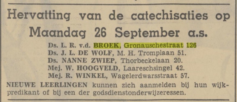 Gronausestraat 126 Ds. L.R. van den Broek advertentie Tubantia 23-9-1938.jpg
