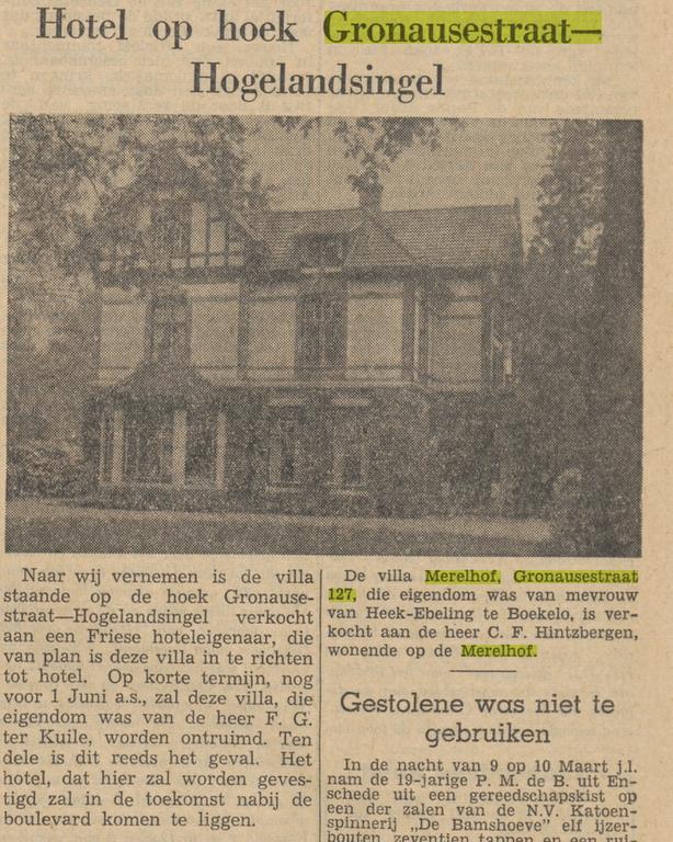 Gronausestraat 127 villa Merelhof krantenfoto Tubantia 20-5-1954.jpg