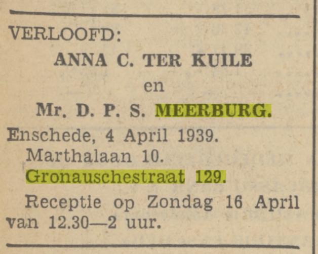 Gronausestraat 129 Mr. D.P.S. Meerburg advertentie Tubantia 4-4-1939.jpg