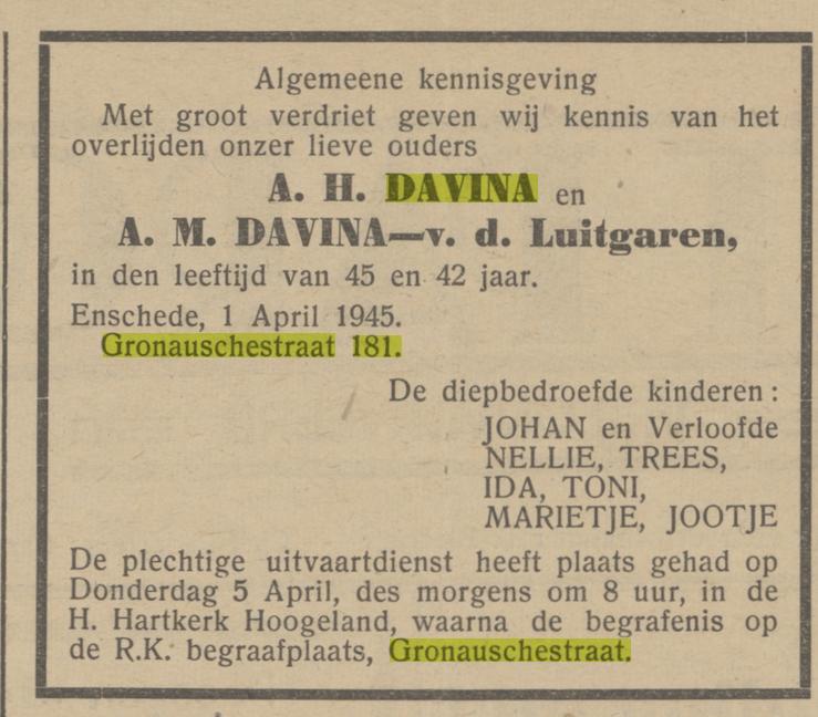 Gronausestraat 181 A.H.Davina overlijdensadvertie Het Parool 10-4-1945.jpg