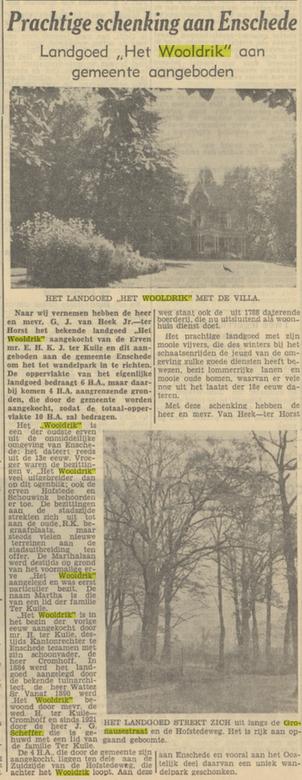 Gronausestraat 180 J.G. Scheffer landgoed Het Wooldrik krantenbericht Tubantia 17-11-1950.jpg