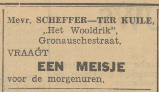 Gronausestraat 180 Het Wooldrik Mevr. Scheffer-ter Kuile advertentie Tubantia 7-1-1933.jpg